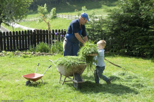 Da freut sich der Bauer - unsere Gäste sind herzlich eingeladen bei der Hofarbeit mitzuhelfen.